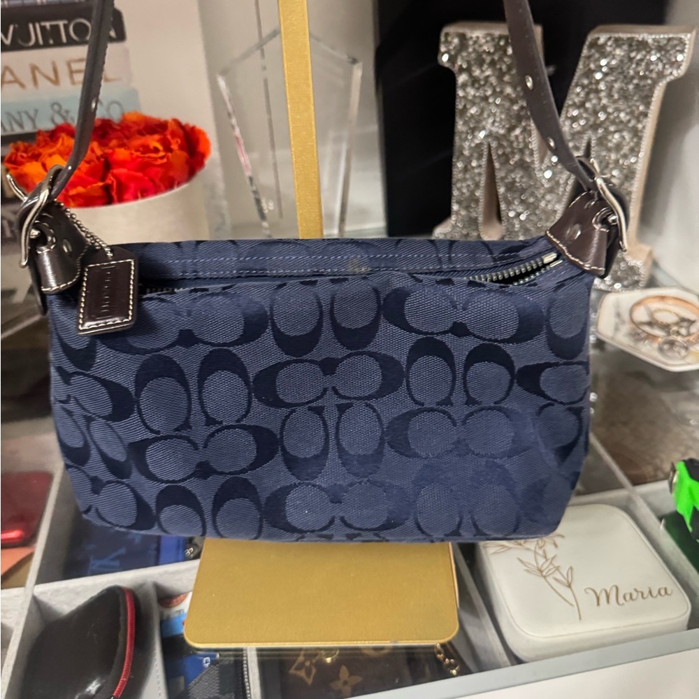 Coach Blue and Brown Signature Mini Shoulder Bag